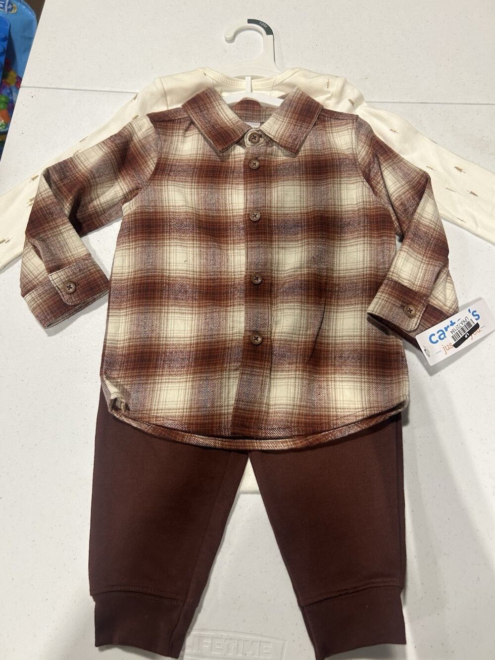 Carters Toddler Boys 18 M Plaid Button-Up Shirt & Jogger Pants 3 Pieces Set